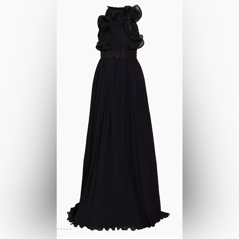 Stunning Badgley Mischka black pleated sequin ruffle gown. Worn once.